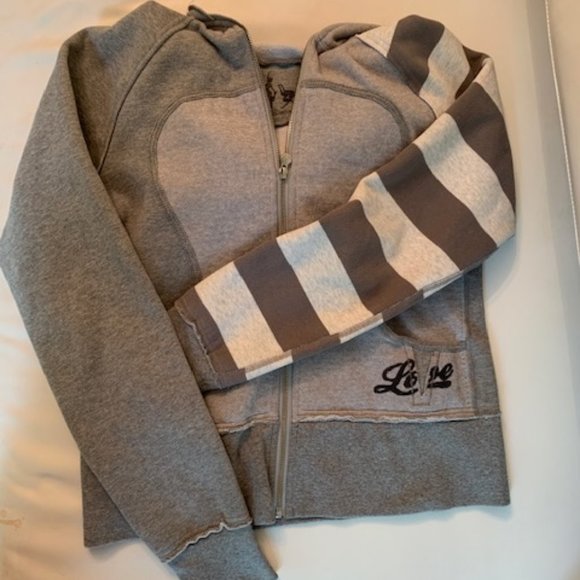 Lululemon Grey/Wht Mis-matched Sleeve Scuba Hoodie - Picture 2 of 6